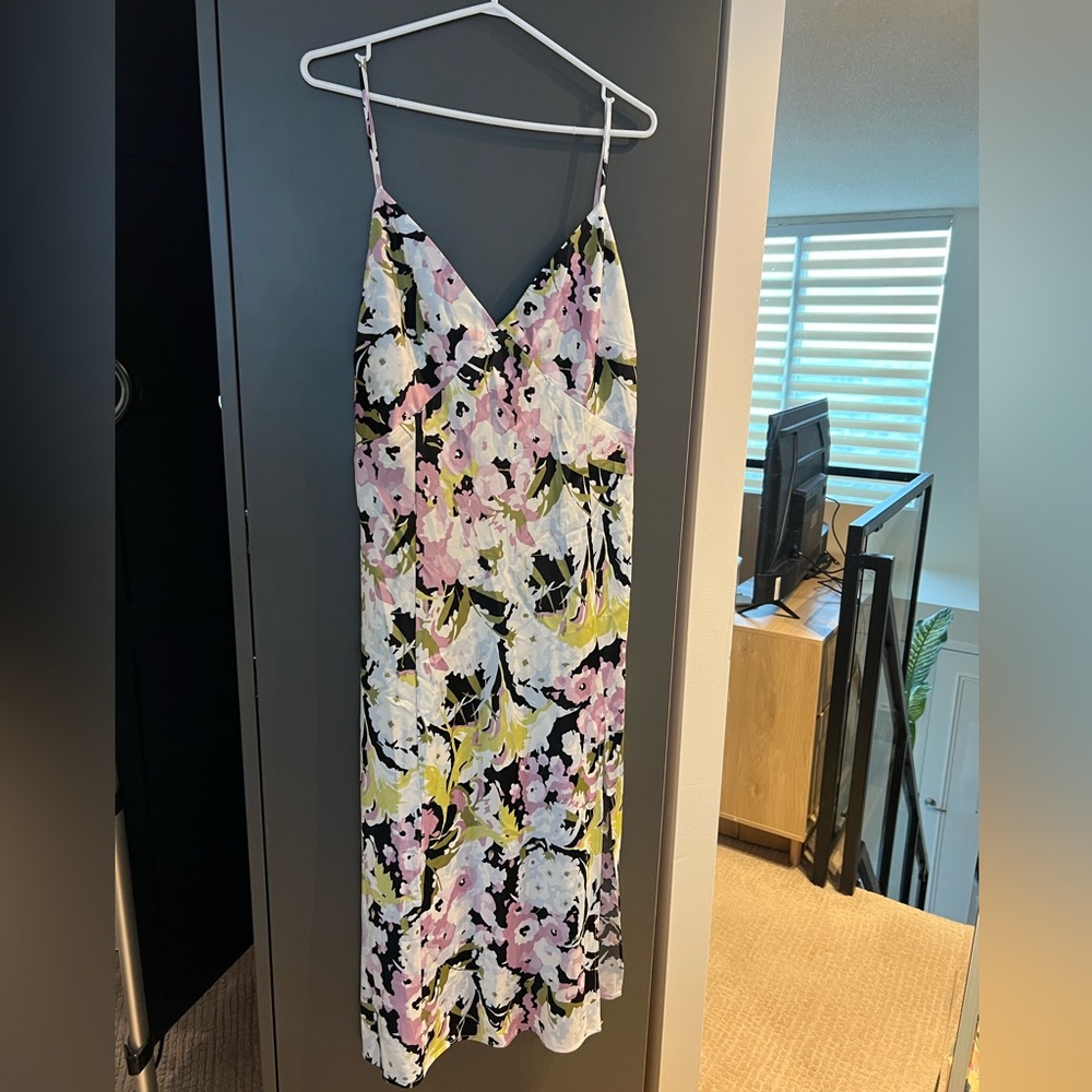 V-Neck Midi Slip Dress - Floral Print - Size XL